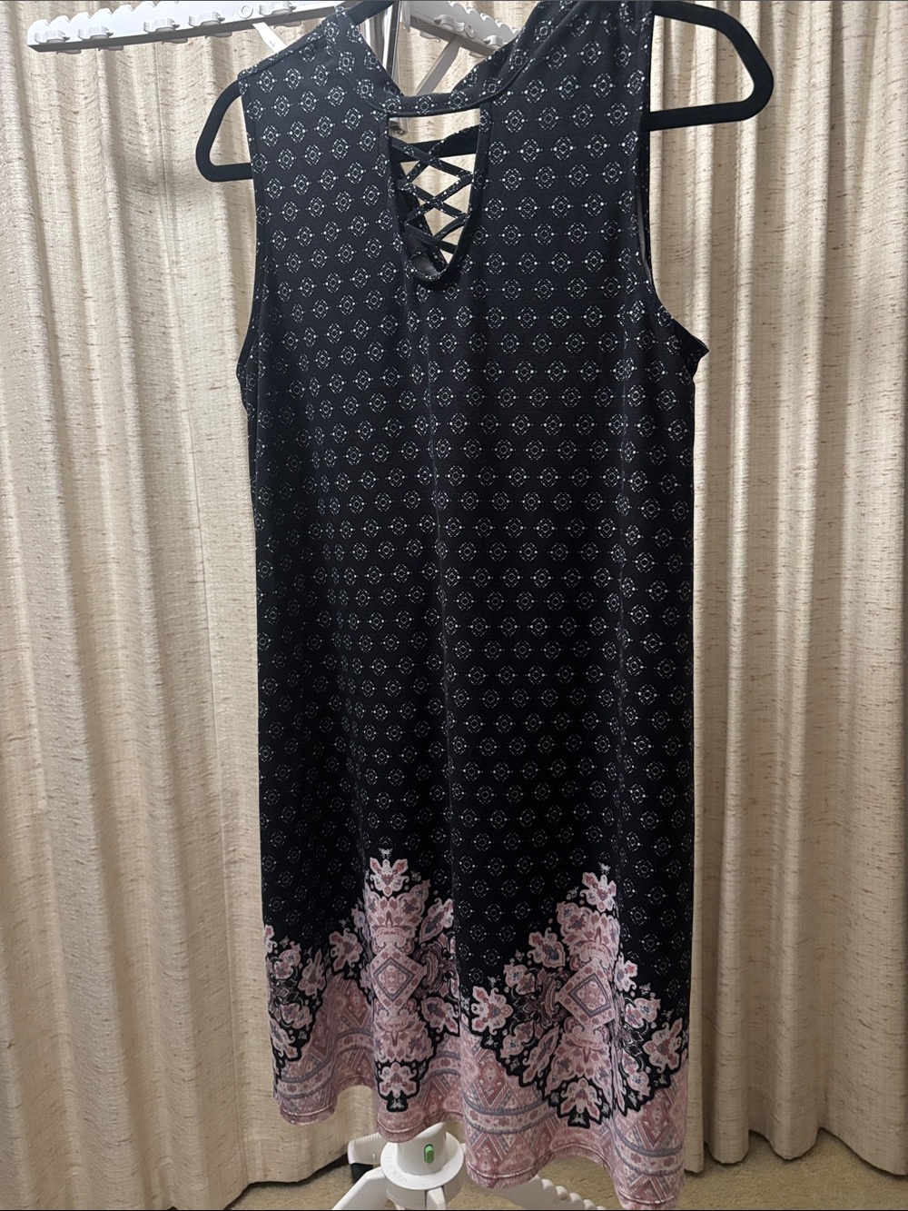 No Boundaries Black Sleeveless Midi Dress with Pink Hem Border